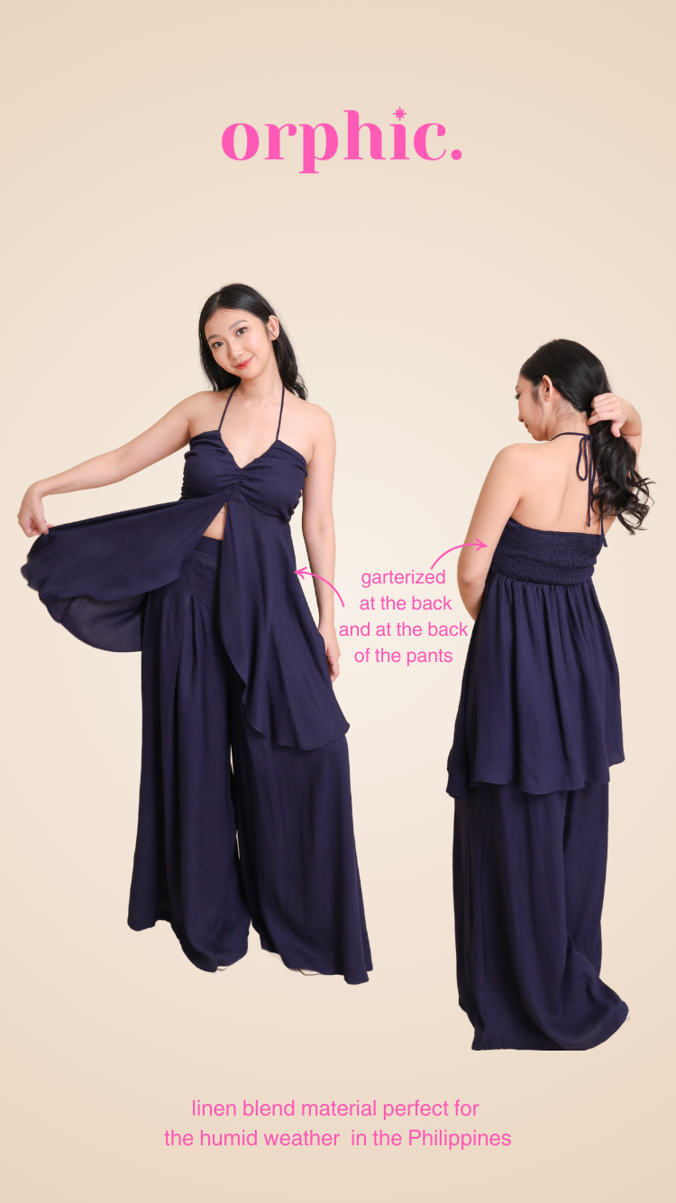 orphic. wear Veronica Premium Woven Linen Blend 2 Piece Set Breezy Top Wideleg Pants Beach Cover Up