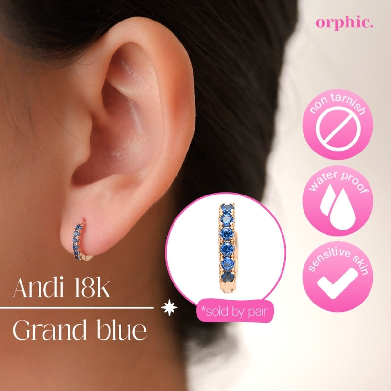 Andi Grand Blue Hoop and Studs 18k Gold Plated Earrings Set