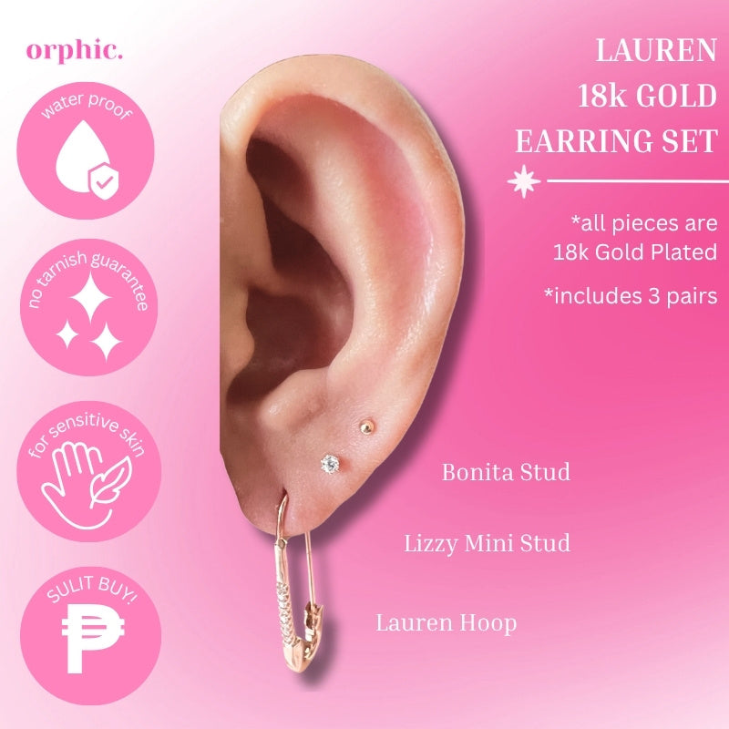 Lauren Hoop and Studs 18k Gold Plated Earrings Set