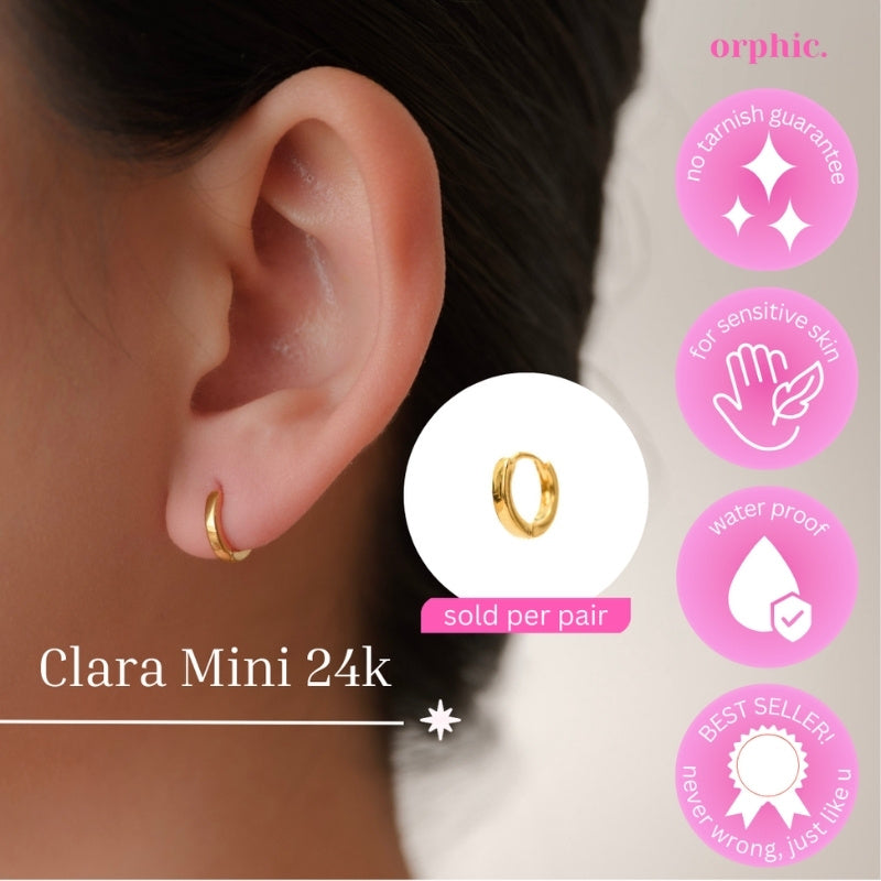 Clara Mini Hoop and Studs 24k Gold Plated Earrings Set