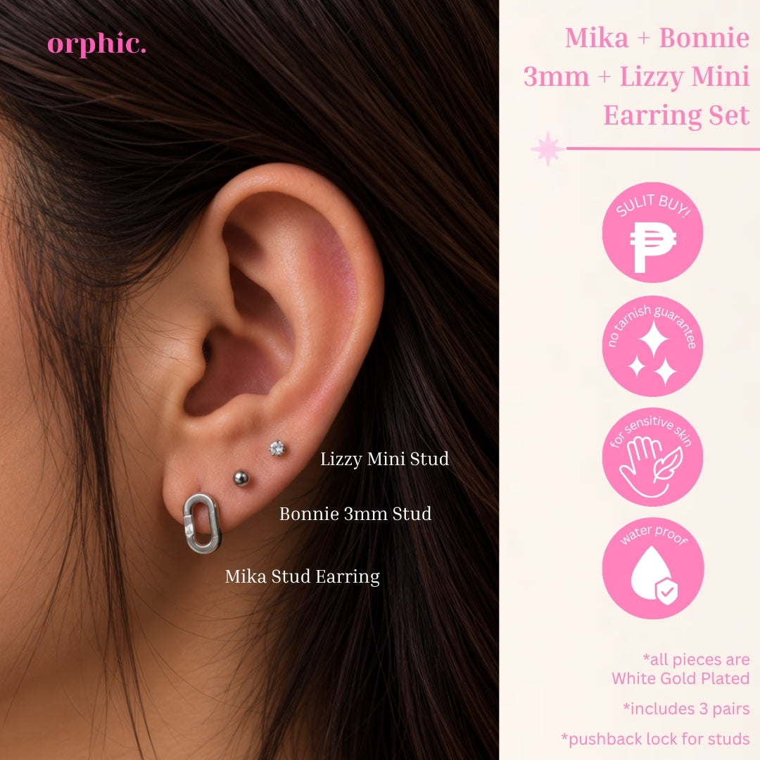 Earring Stack Set — Hypoallergenic & Non-Tarnish | White Gold (Silver Color) Plated