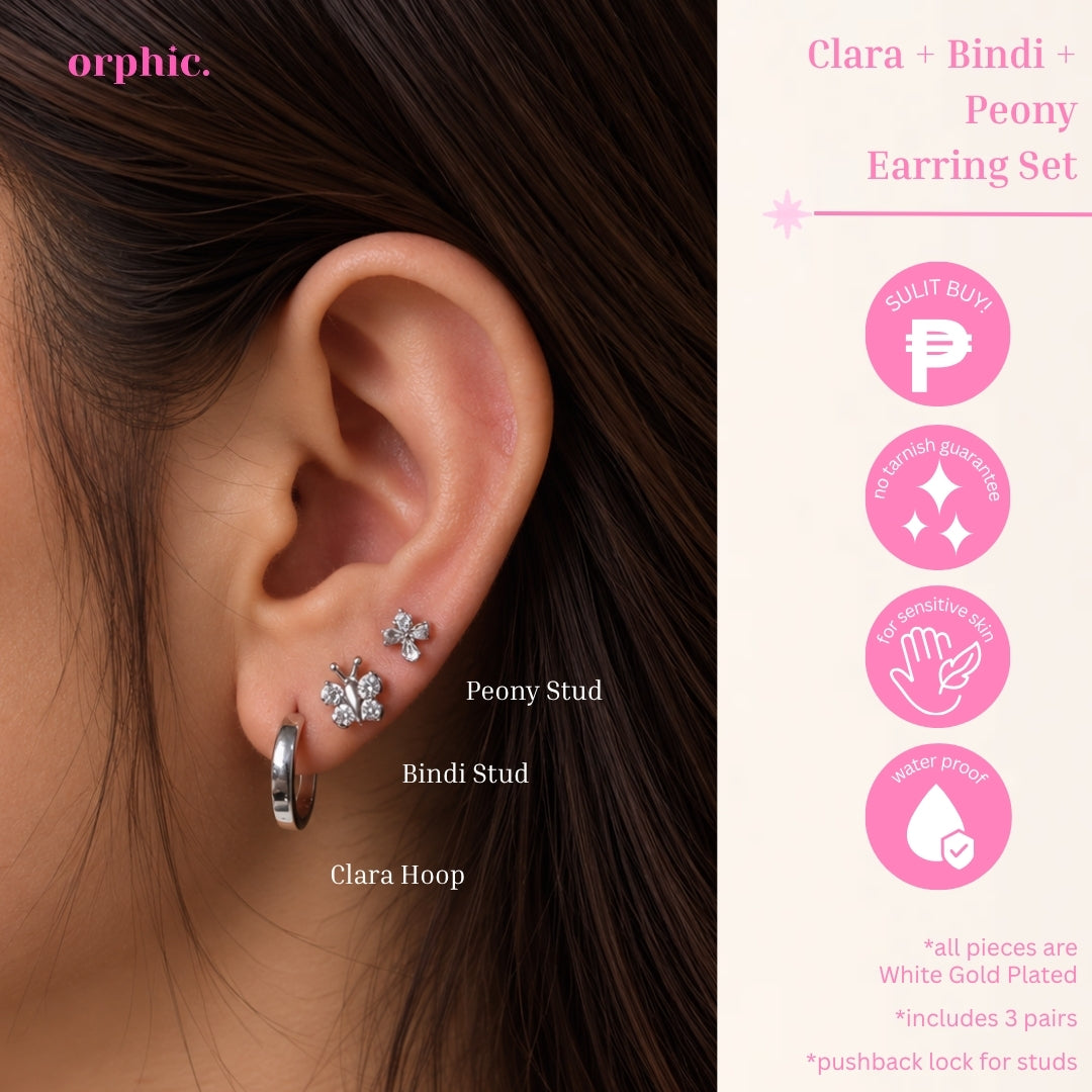 Earring Stack Set — Hypoallergenic & Non-Tarnish | White Gold (Silver Color) Plated