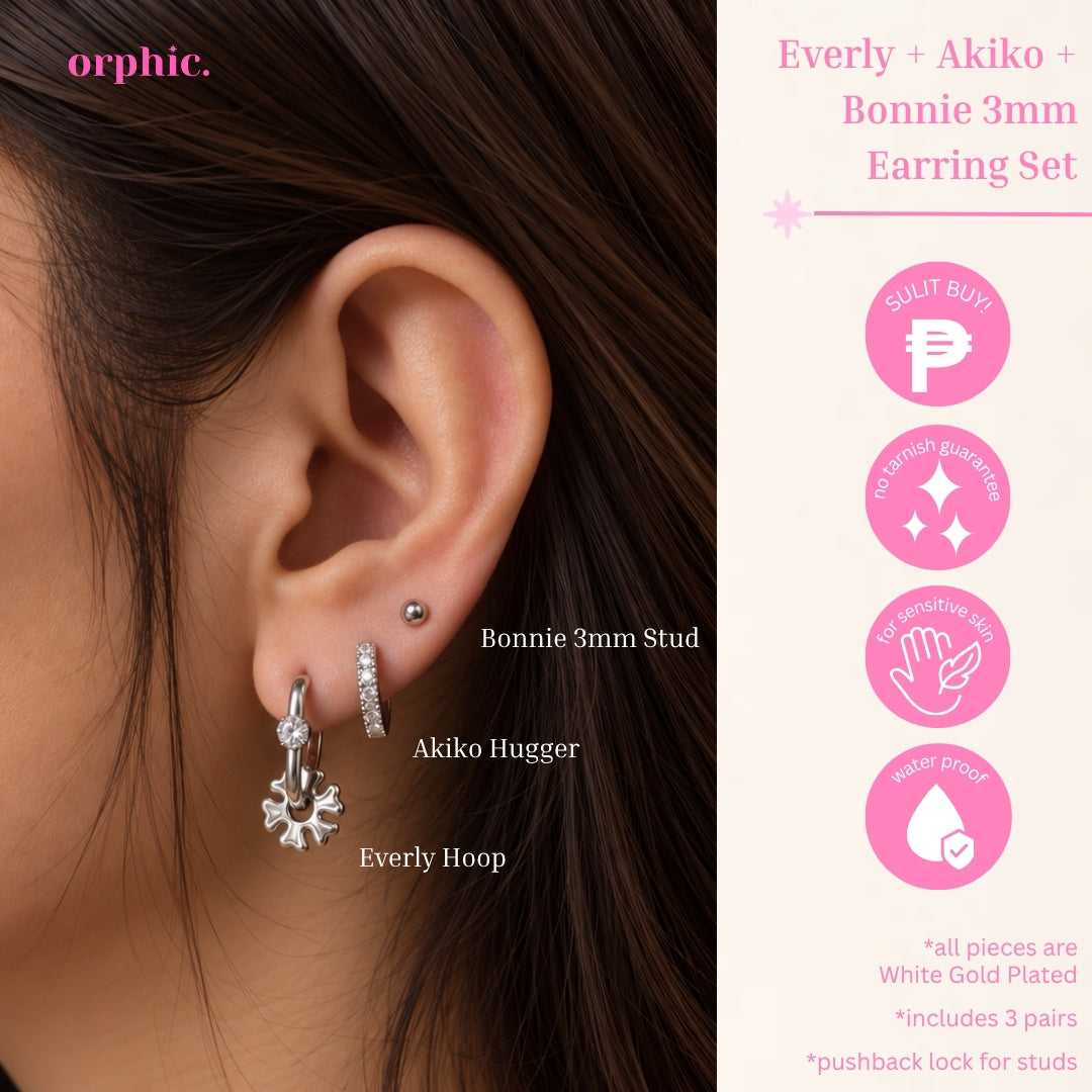 Earring Stack Set — Hypoallergenic & Non-Tarnish | White Gold (Silver Color) Plated