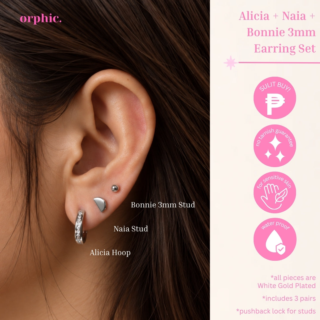 Earring Stack Set — Hypoallergenic & Non-Tarnish | White Gold (Silver Color) Plated