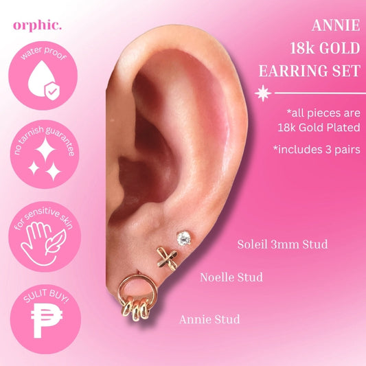 Annie Trio Stud 18k Gold Plated Earrings Set