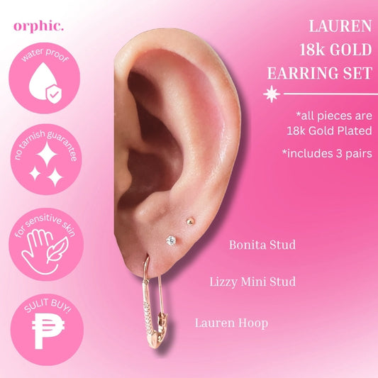 Lauren Hoop and Studs 18k Gold Plated Earrings Set