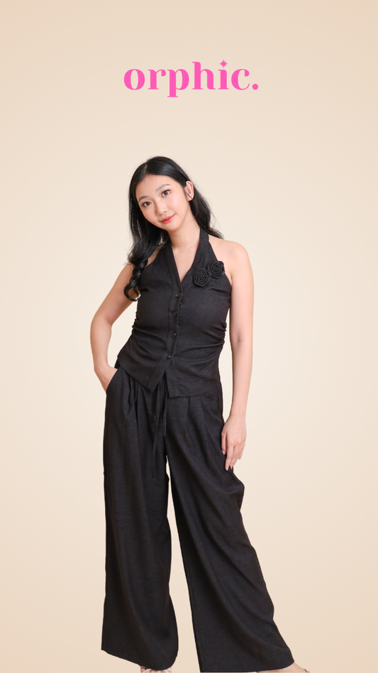 orphic. wear Betsy Effortlessly Chic Denim Set: Halter Top + High-Waist Pants with FREE Flower Pins!