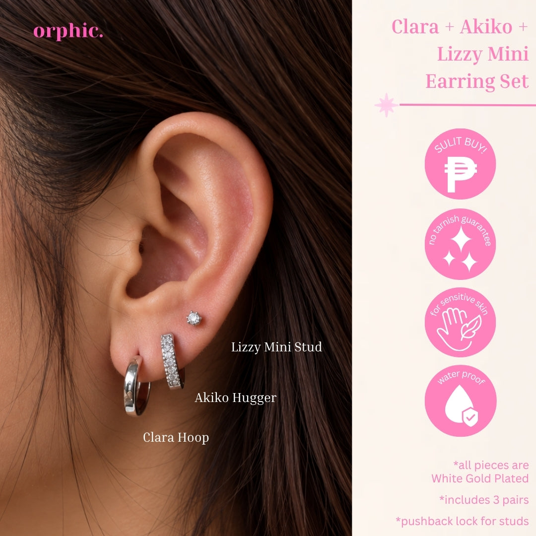 Earring Stack Set — Hypoallergenic & Non-Tarnish | White Gold (Silver Color) Plated