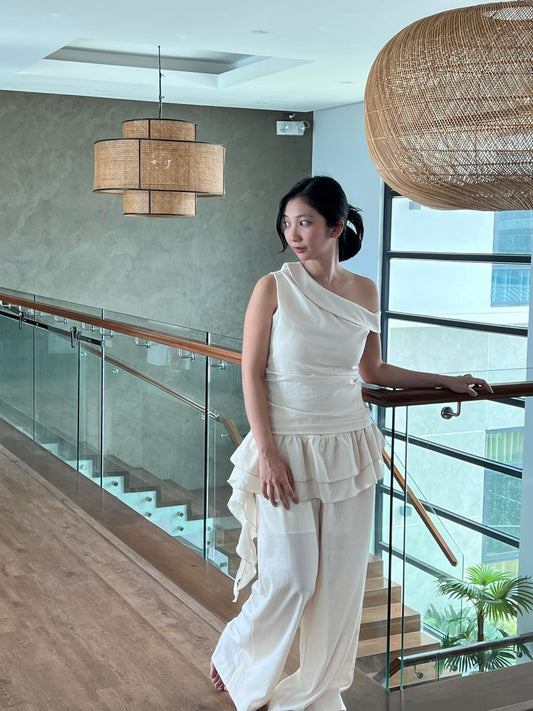 Candace Soft Linen One Shoulder Set