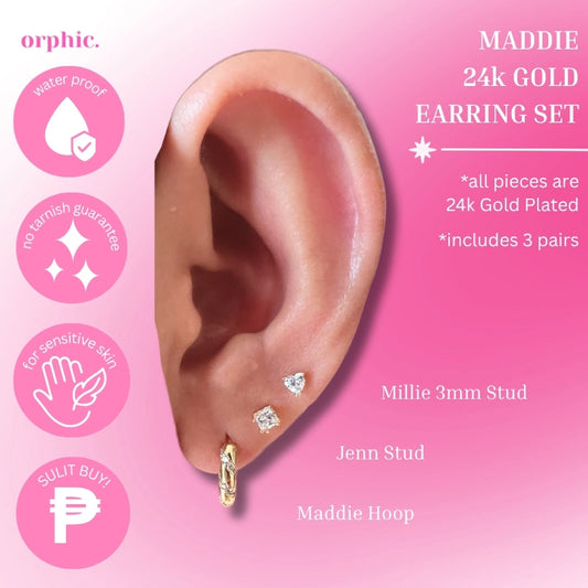 Maddie Hoop and Studs 24k Gold Plated Earrings Set