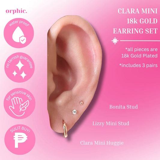 Clara Mini Hoop and Studs Set 18k Gold Earrings Set