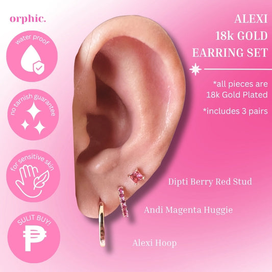 Alexi Hoops and Stud 18k Gold Plated Earrings Set