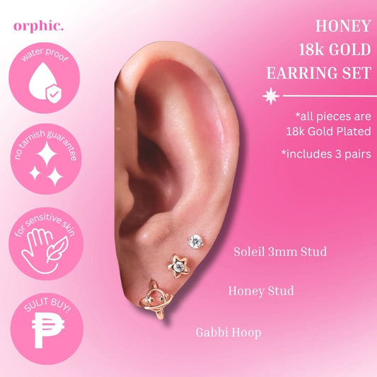 Honey Hoop and Studs 18k Gold Plated Earrings Set