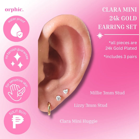 Clara Mini Hoop and Studs 24k Gold Plated Earrings Set