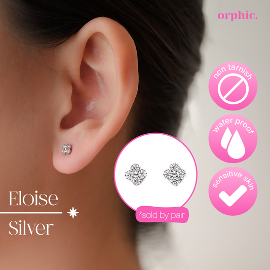 Eloise Stud Earrings in Silver and Gold (White Gold Plated and 18k Gold Plated)