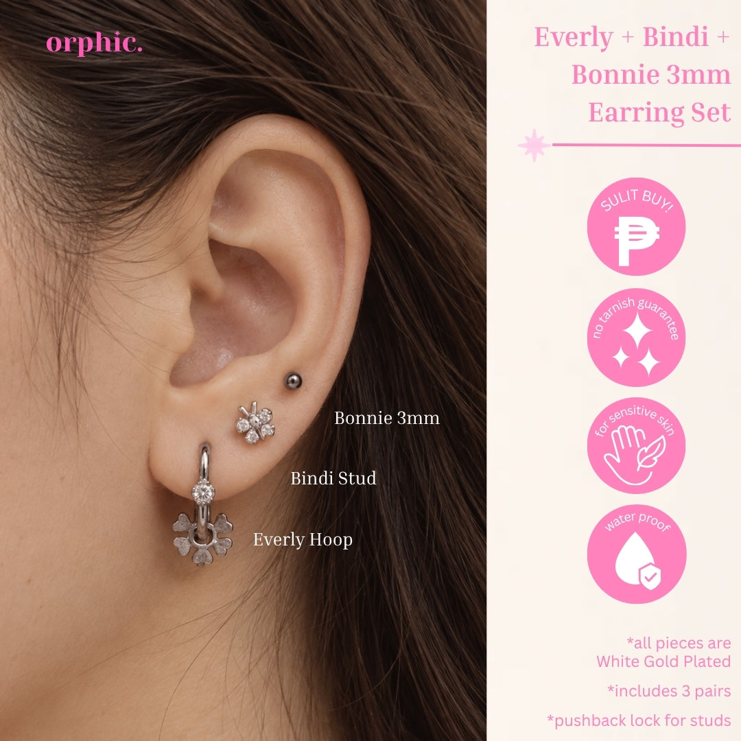 Earring Stack Set — Hypoallergenic & Non-Tarnish | White Gold (Silver Color) Plated