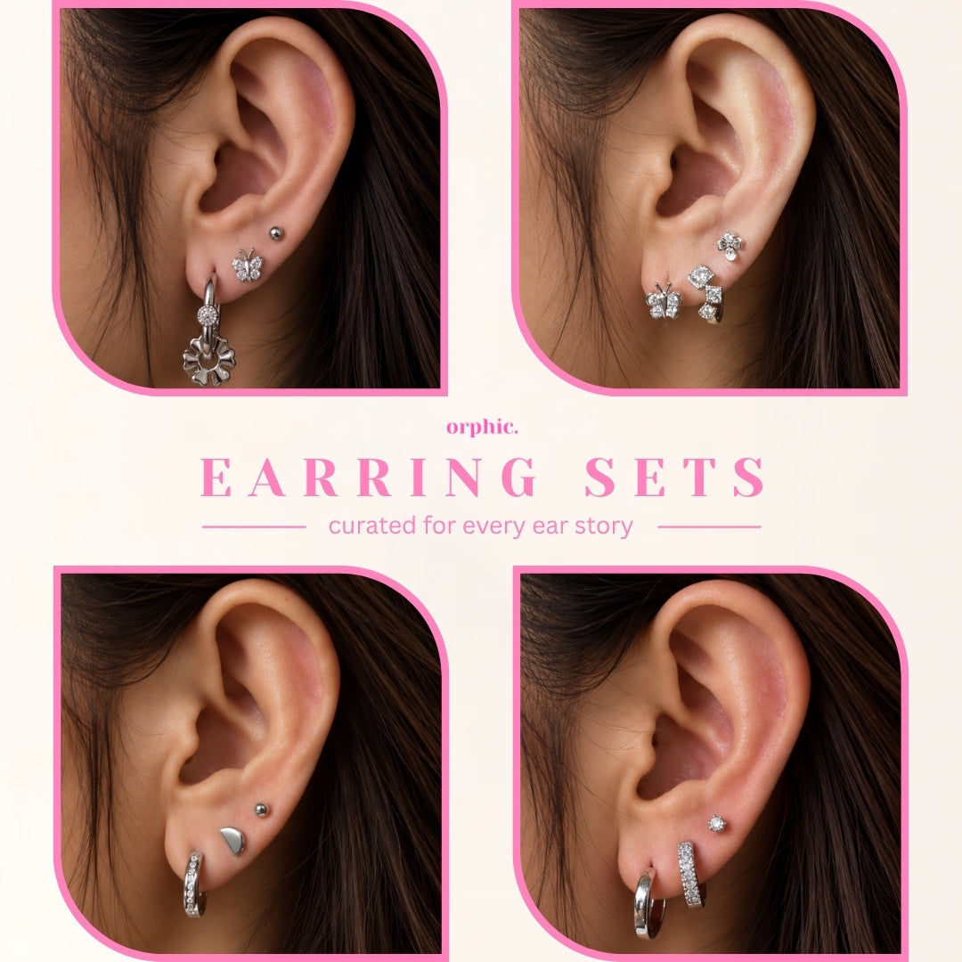Earring Stack Set — Hypoallergenic & Non-Tarnish | White Gold (Silver Color) Plated