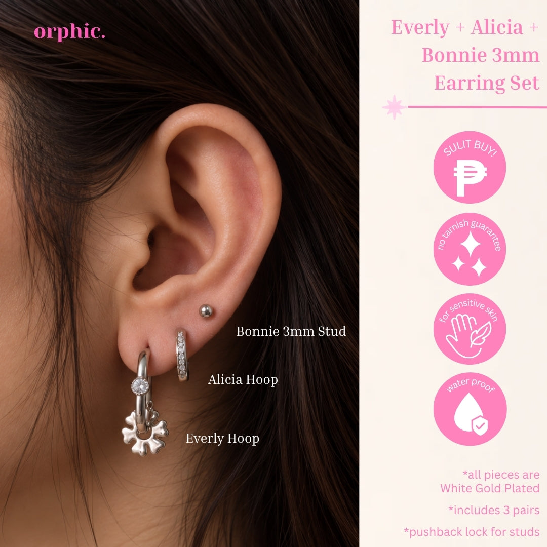 Earring Stack Set — Hypoallergenic & Non-Tarnish | White Gold (Silver Color) Plated