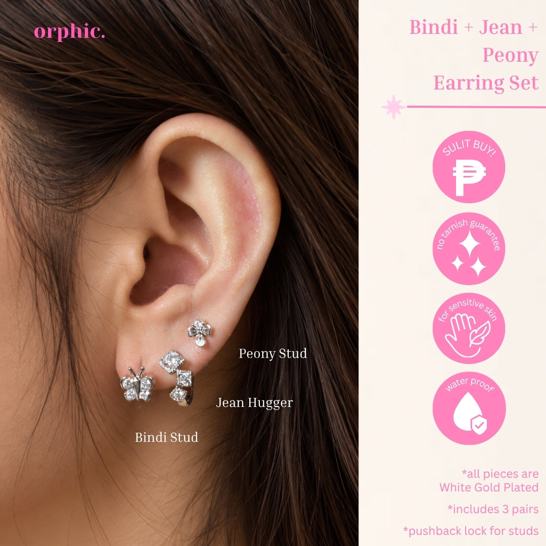 Earring Stack Set — Hypoallergenic & Non-Tarnish | White Gold (Silver Color) Plated