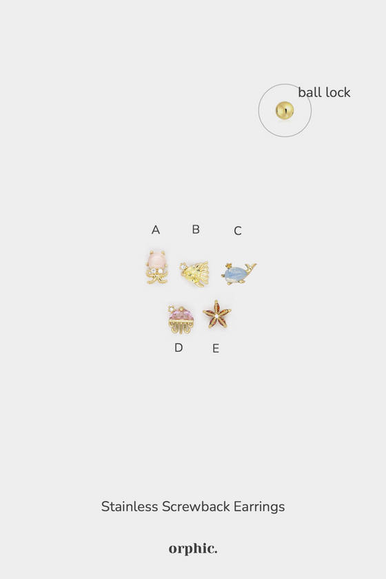Gold Stainless Screwback Earring (Sea Edition)